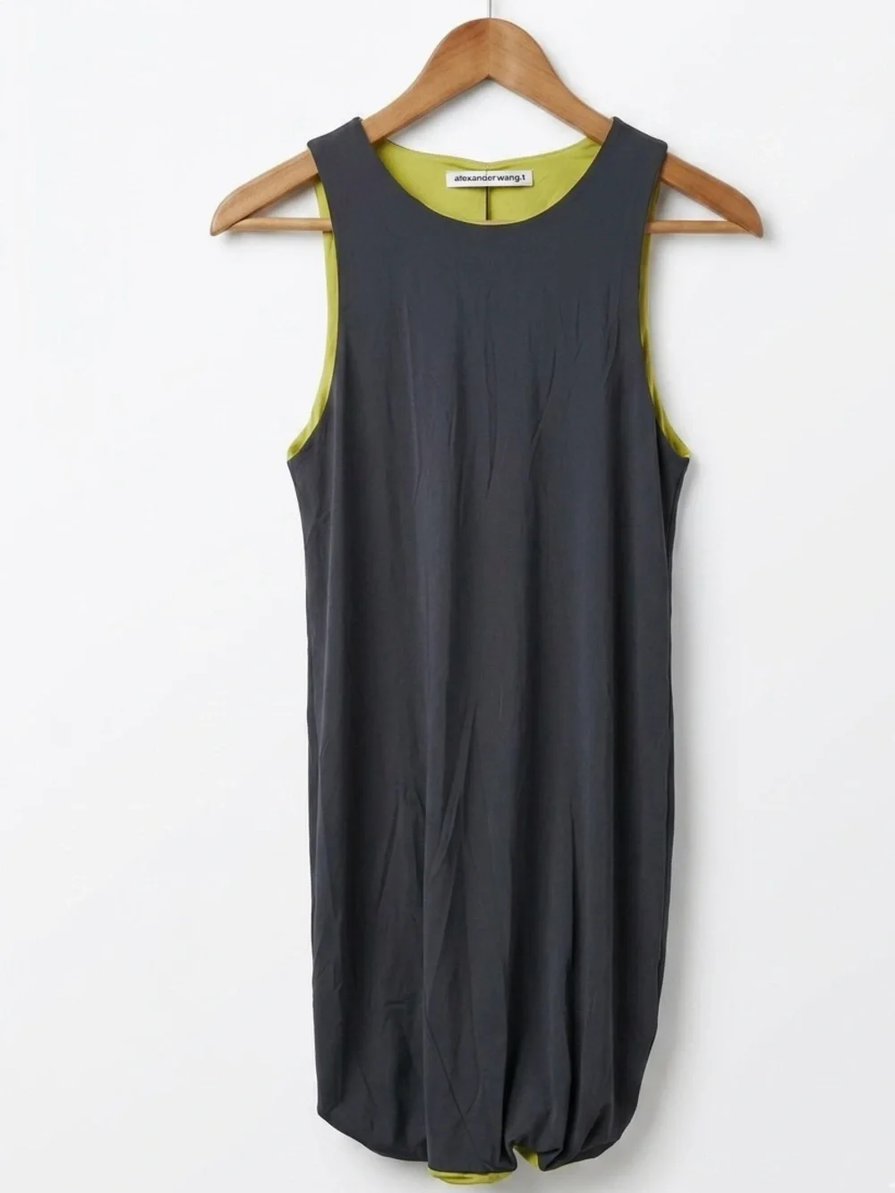 NWT Alexander Wang.T Reversible Sleeveless Swim Jersey Dress Charcoal Lime Small - Picture 1 of 13